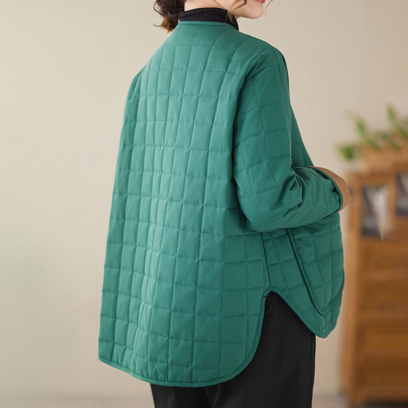 Retro Plain Women's Thick Cotton Long Sleeve Coat Jacket With Pockets - Image 17