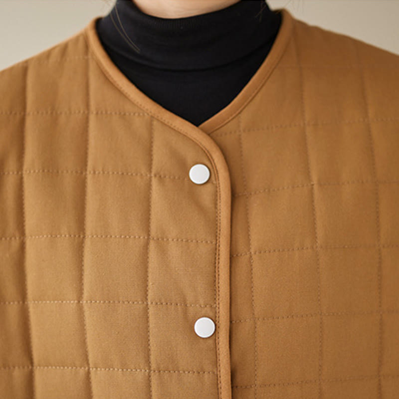 Retro Plain Women's Thick Cotton Long Sleeve Coat Jacket With Pockets - Image 29