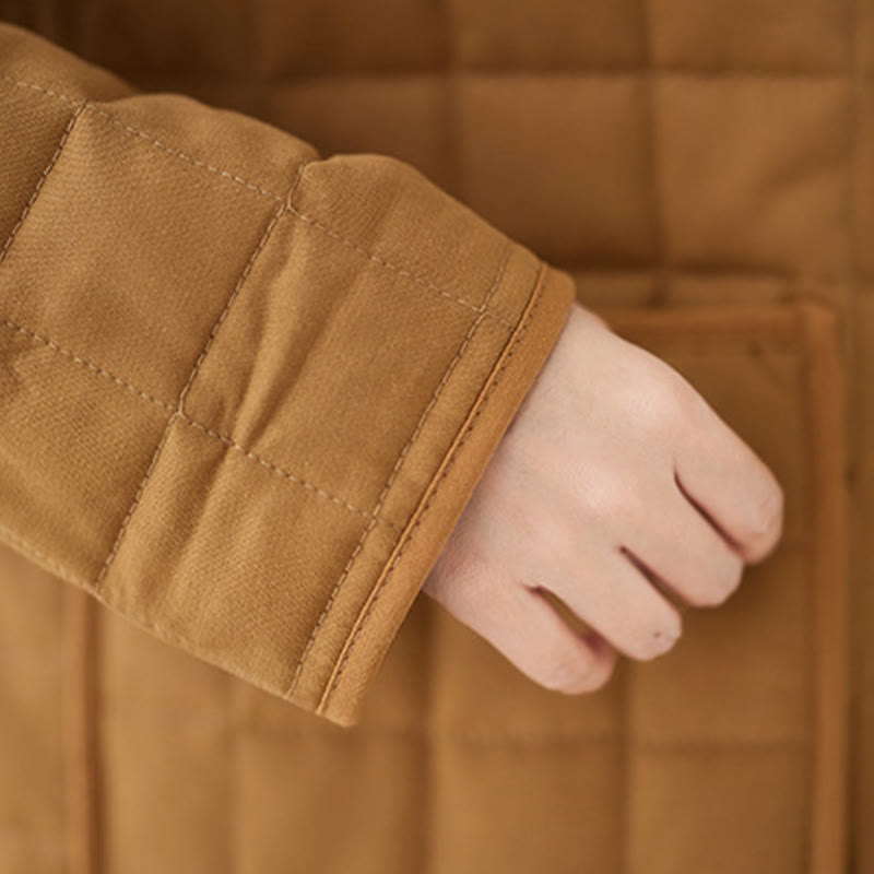 Retro Plain Women's Thick Cotton Long Sleeve Coat Jacket With Pockets - Image 30