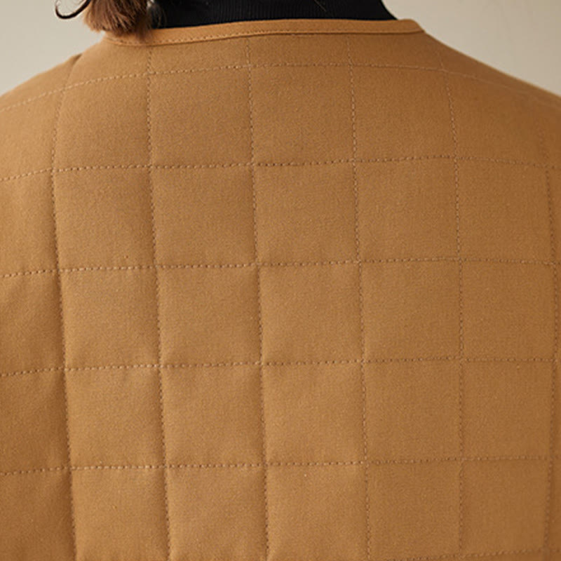 Retro Plain Women's Thick Cotton Long Sleeve Coat Jacket With Pockets - Image 32