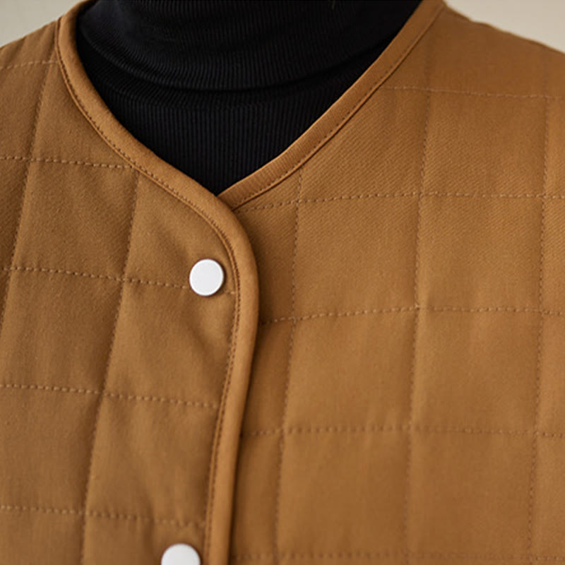 Retro Plain Women's Thick Cotton Long Sleeve Coat Jacket With Pockets - Image 34