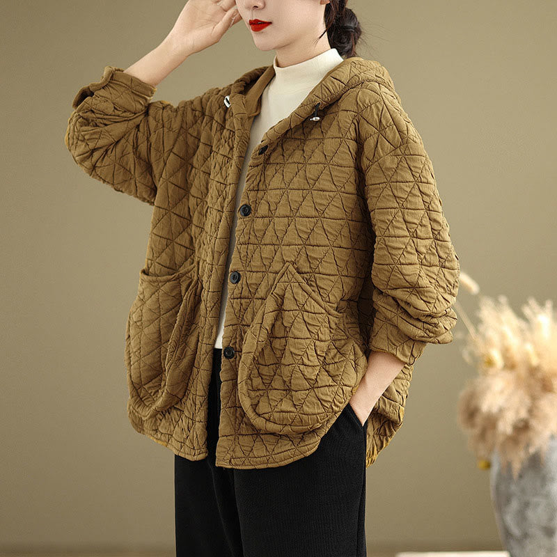 Retro Rhombic Pattern Women's Acrylic Hooded Long Sleeve Jacket - Image 4