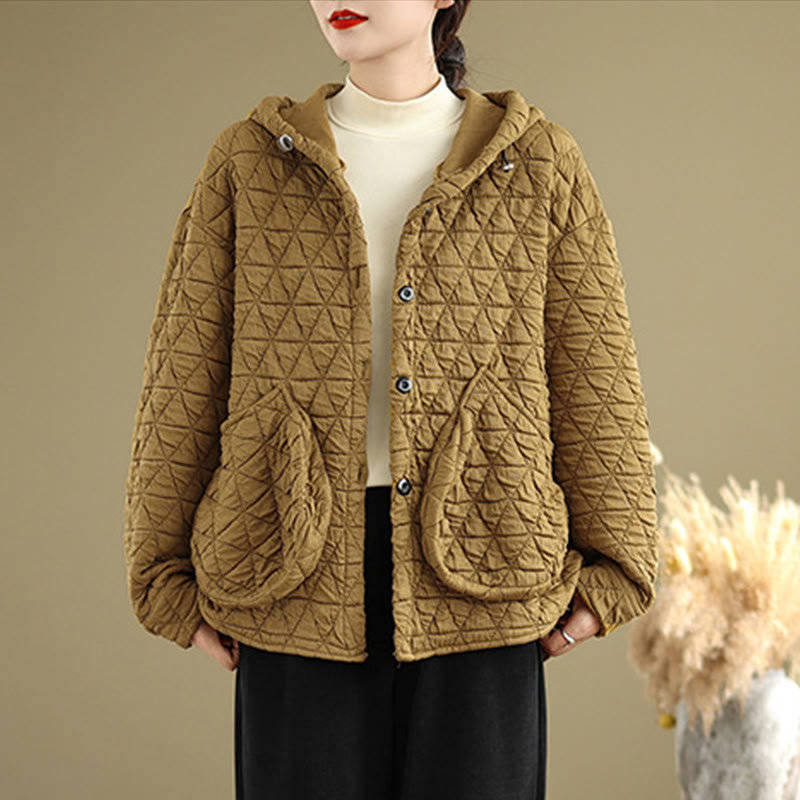 Retro Rhombic Pattern Women's Acrylic Hooded Long Sleeve Jacket - Image 5