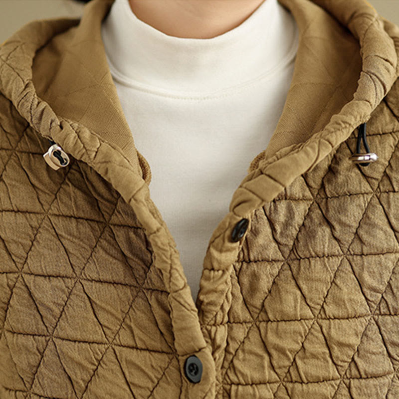 Retro Rhombic Pattern Women's Acrylic Hooded Long Sleeve Jacket - Image 7