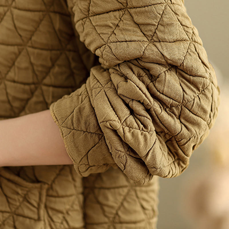 Retro Rhombic Pattern Women's Acrylic Hooded Long Sleeve Jacket - Image 8