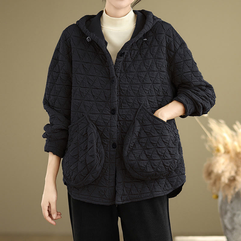 Retro Rhombic Pattern Women's Acrylic Hooded Long Sleeve Jacket - Image 9