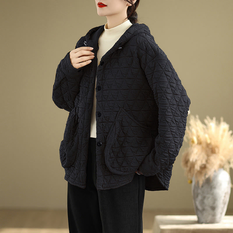 Retro Rhombic Pattern Women's Acrylic Hooded Long Sleeve Jacket - Image 11