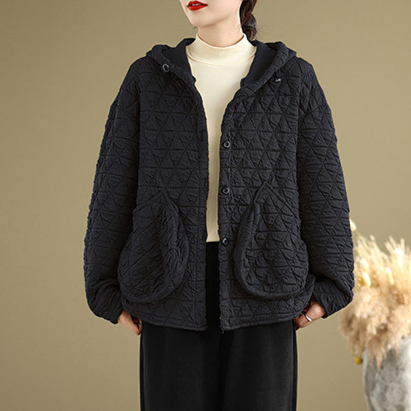 Retro Rhombic Pattern Women's Acrylic Hooded Long Sleeve Jacket - Image 10