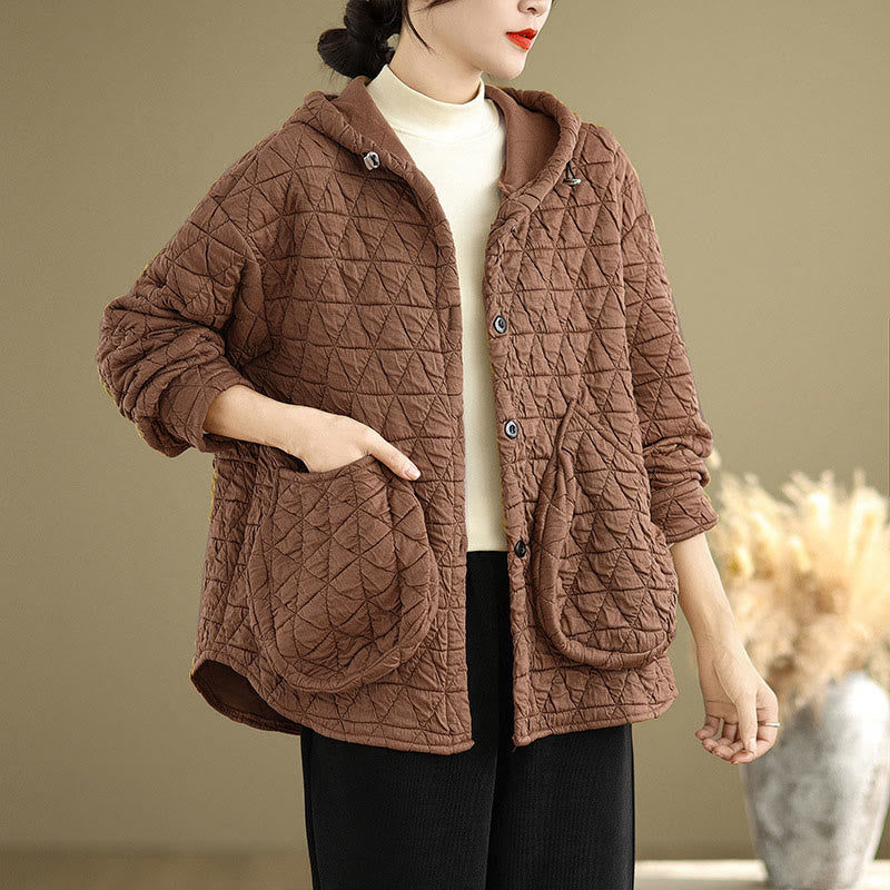 Retro Rhombic Pattern Women's Acrylic Hooded Long Sleeve Jacket - Image 14