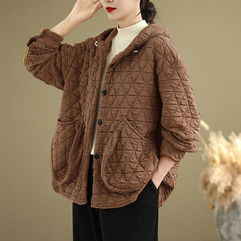 Retro Rhombic Pattern Women's Acrylic Hooded Long Sleeve Jacket - Image 12