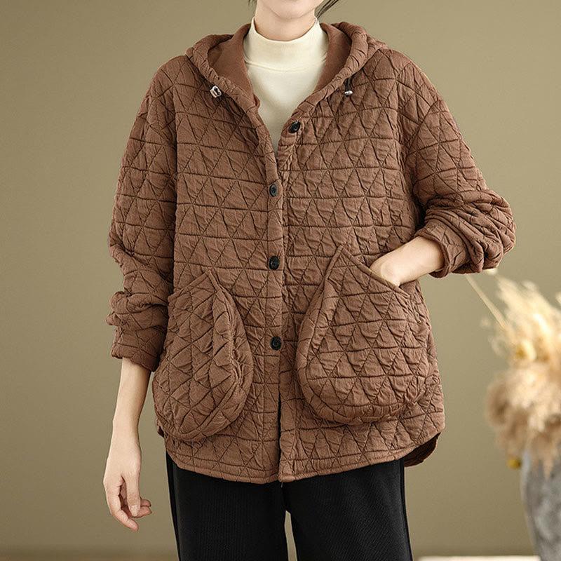 Retro Rhombic Pattern Women's Acrylic Hooded Long Sleeve Jacket - Image 13