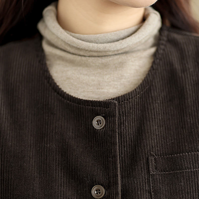 Corduroy Buttons Women's Sleeveless Cotton Vest Waistcoat With Pockets - Image 17