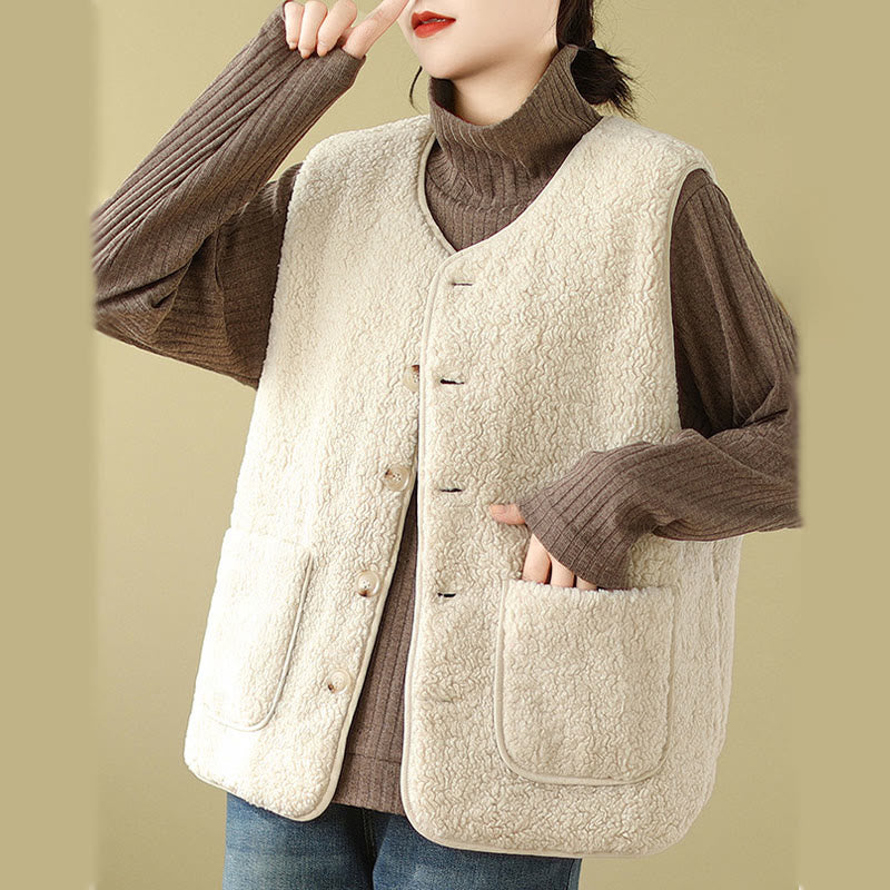 Double-sided Style Women's Viscose Fiber Sleeveless Vest Waistcoat With Pockets - Image 12