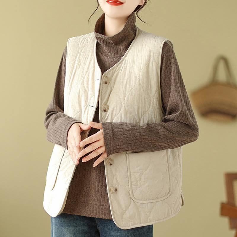 Double-sided Style Women's Viscose Fiber Sleeveless Vest Waistcoat With Pockets - Image 11