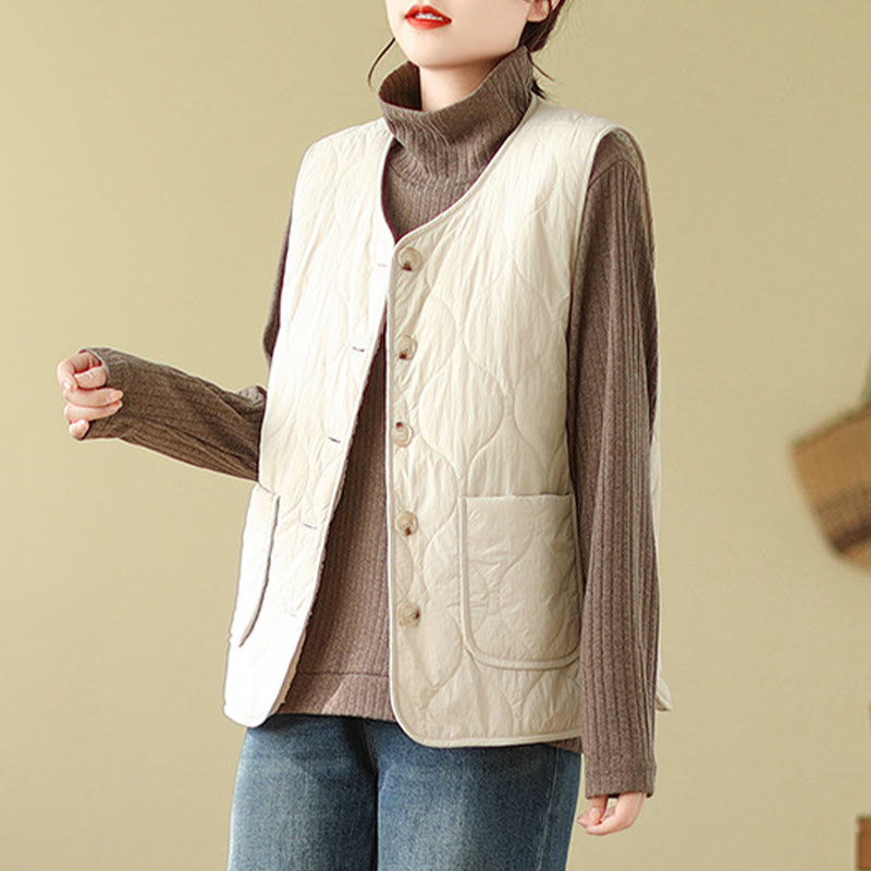 Double-sided Style Women's Viscose Fiber Sleeveless Vest Waistcoat With Pockets - Image 16