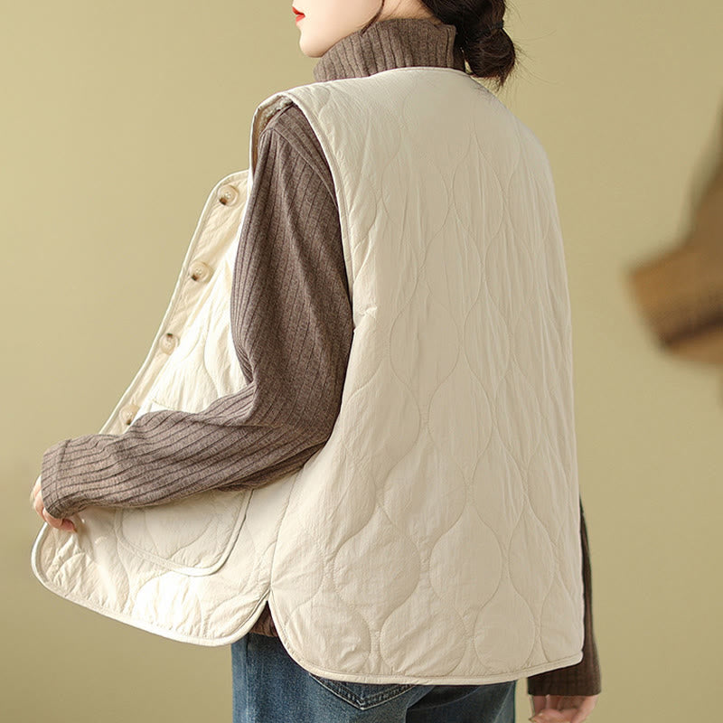 Double-sided Style Women's Viscose Fiber Sleeveless Vest Waistcoat With Pockets - Image 13