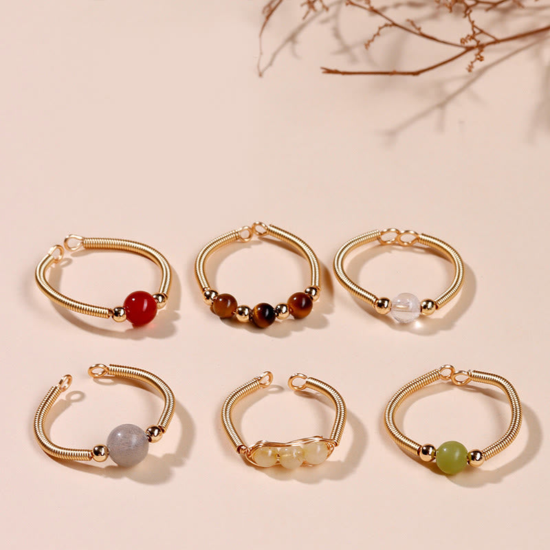 Natural Stone Bead Alloy Healing Open Ring