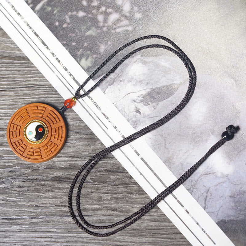 Lightning Struck Jujube Wood Yin Yang Bagua Luck Necklace Pendant - Image 4