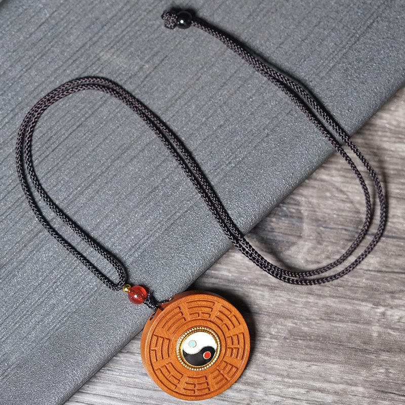 Lightning Struck Jujube Wood Yin Yang Bagua Luck Necklace Pendant - Image 3