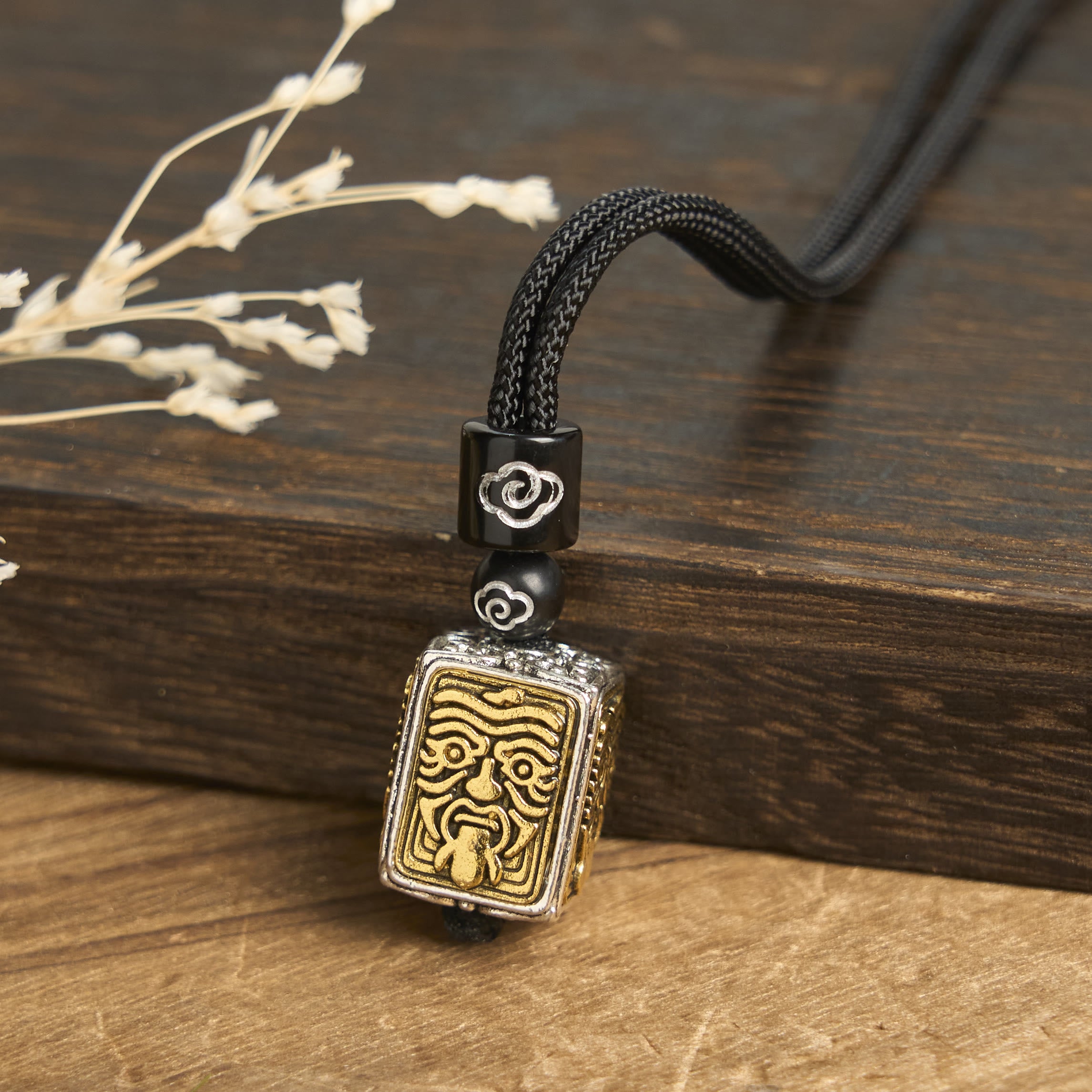 Tibetan Zakiram Goddess Of Wealth Protection Rope Square Necklace Pendant - Image 4