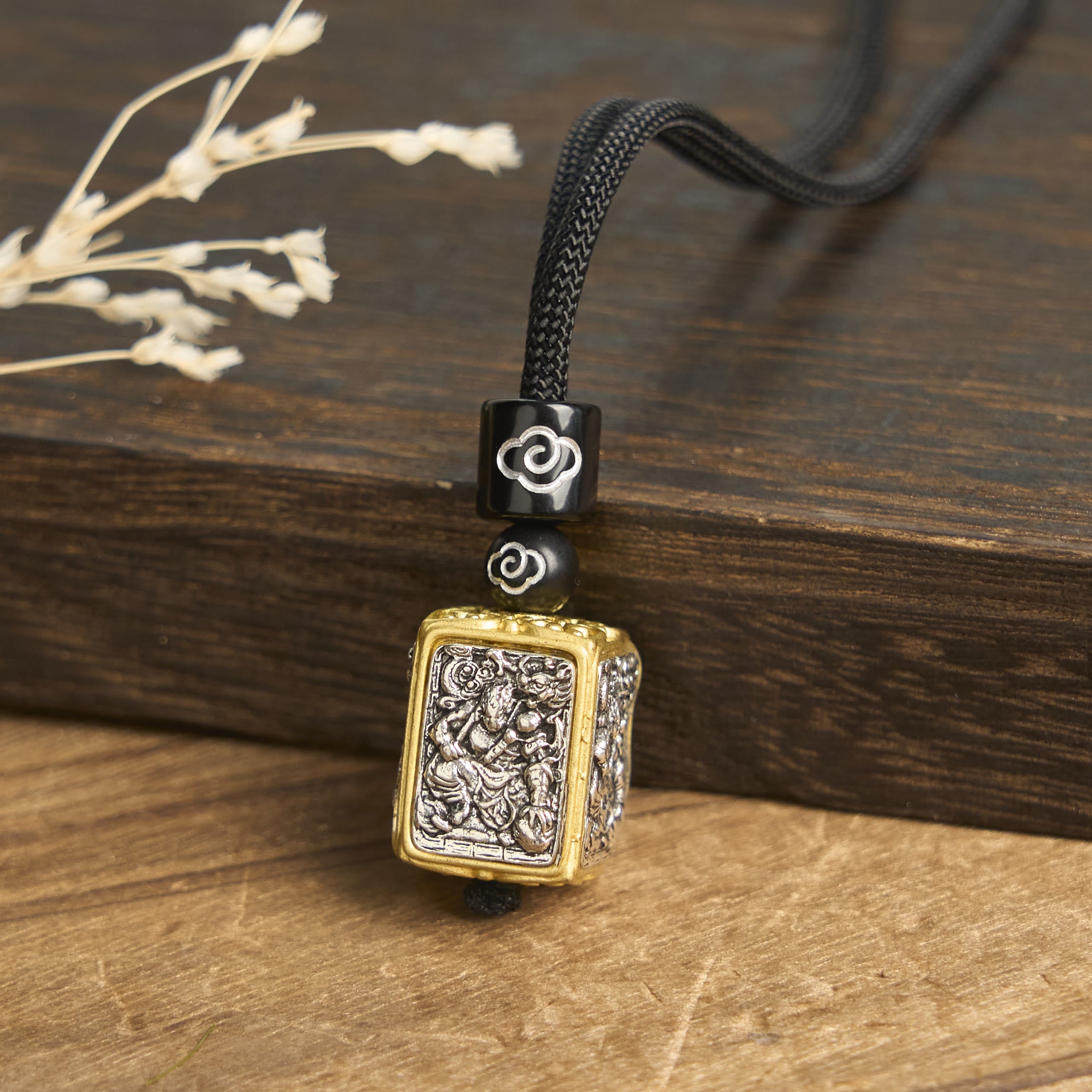 Tibetan Zakiram Goddess Of Wealth Protection Rope Square Necklace Pendant - Image 7