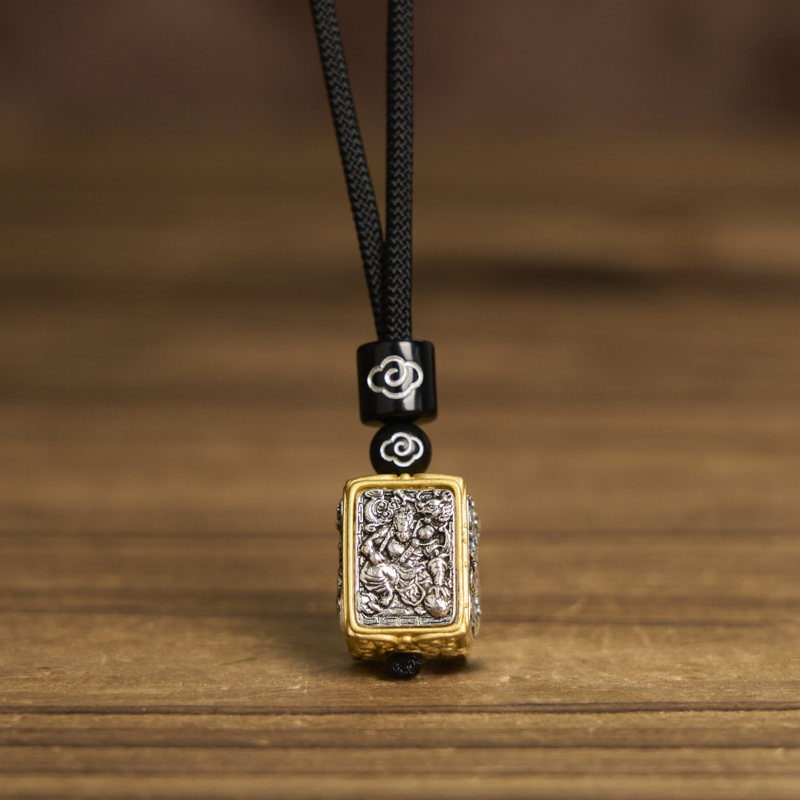 Tibetan Zakiram Goddess Of Wealth Protection Rope Square Necklace Pendant - Image 9
