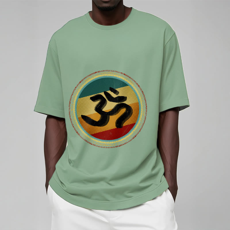 Vibrant Color Simple Circular Mandala Pattern Om Symbol Tee Cotton T-shirt - Image 16