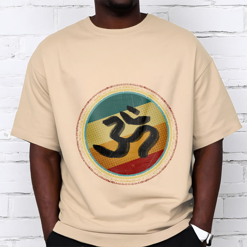 Vibrant Color Simple Circular Mandala Pattern Om Symbol Tee Cotton T-shirt - Image 10