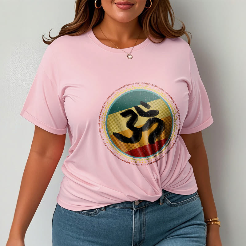 Vibrant Color Simple Circular Mandala Pattern Om Symbol Tee Cotton T-shirt - Image 14