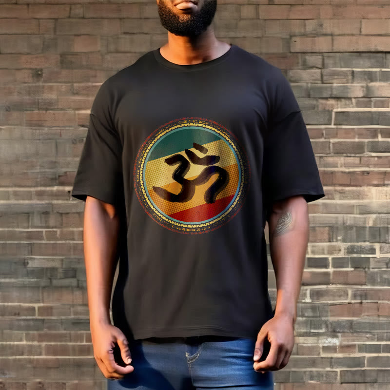 Vibrant Color Simple Circular Mandala Pattern Om Symbol Tee Cotton T-shirt - Image 7