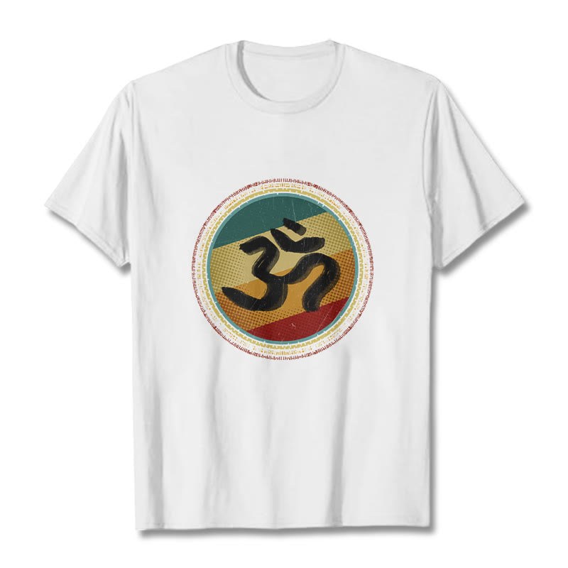 Vibrant Color Simple Circular Mandala Pattern Om Symbol Tee Cotton T-shirt