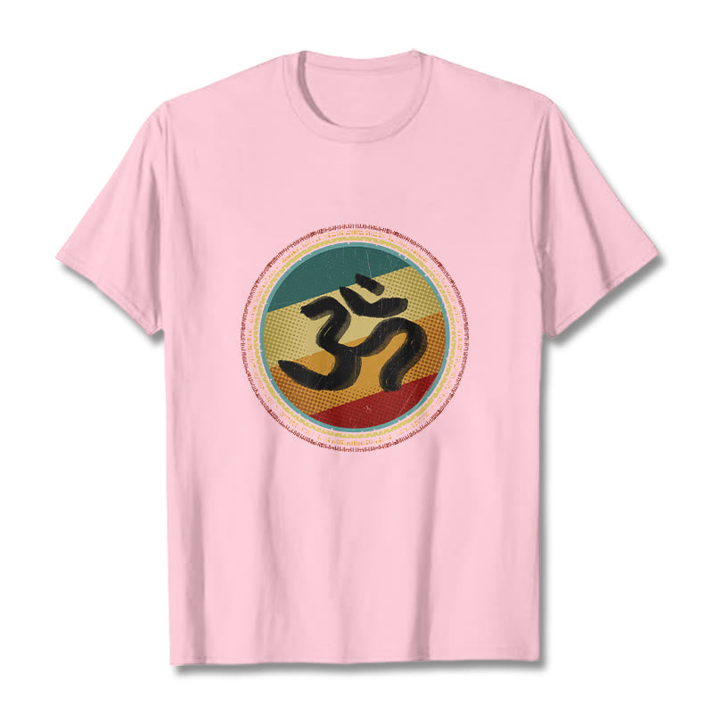Vibrant Color Simple Circular Mandala Pattern Om Symbol Tee Cotton T-shirt - Image 13