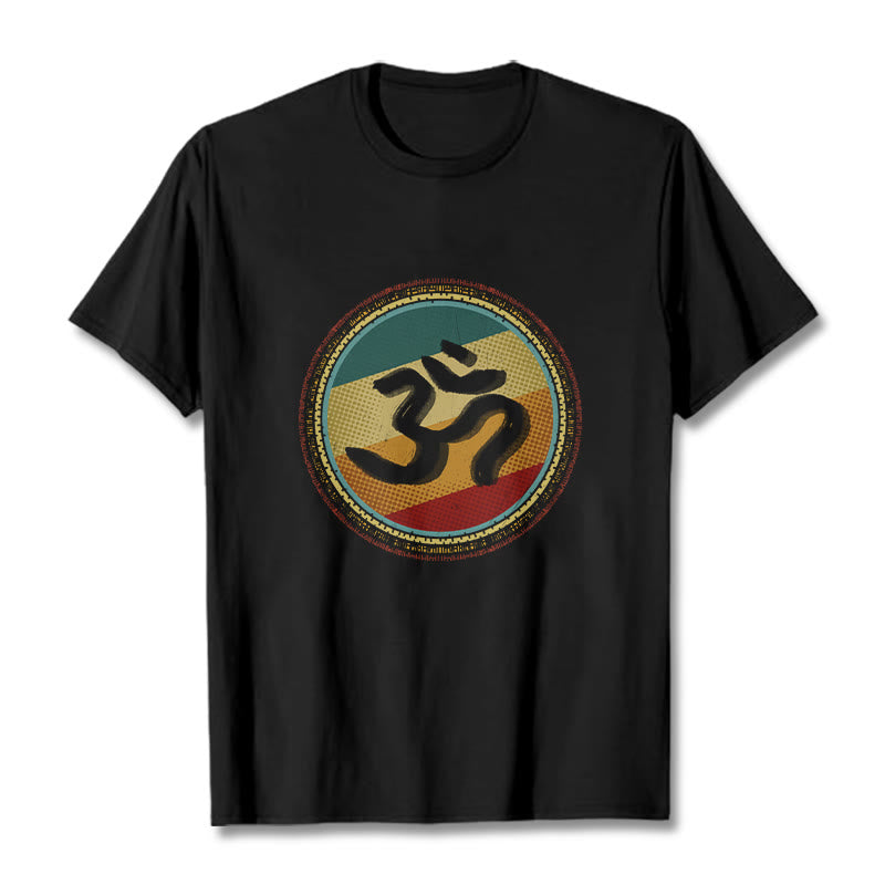 Vibrant Color Simple Circular Mandala Pattern Om Symbol Tee Cotton T-shirt - Image 5