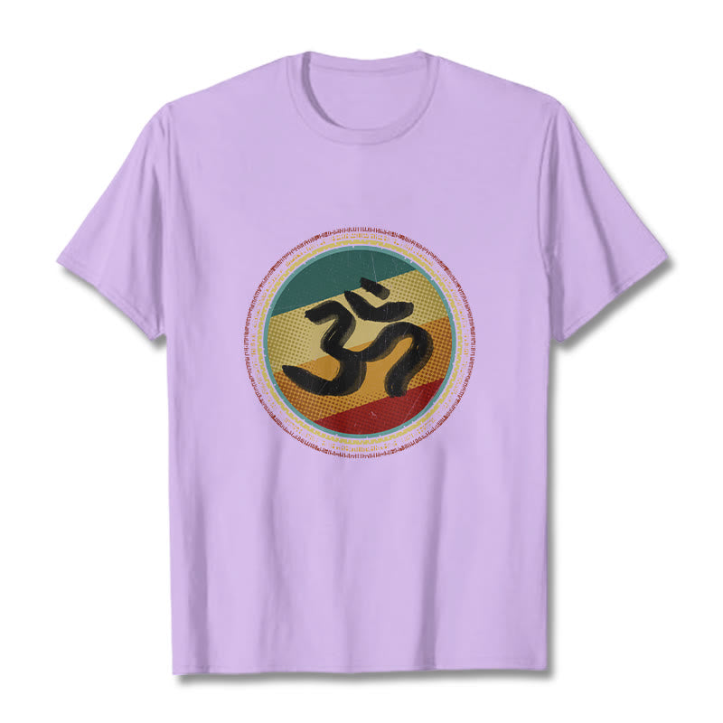 Vibrant Color Simple Circular Mandala Pattern Om Symbol Tee Cotton T-shirt - Image 17