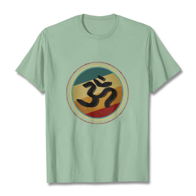 Vibrant Color Simple Circular Mandala Pattern Om Symbol Tee Cotton T-shirt - Image 15