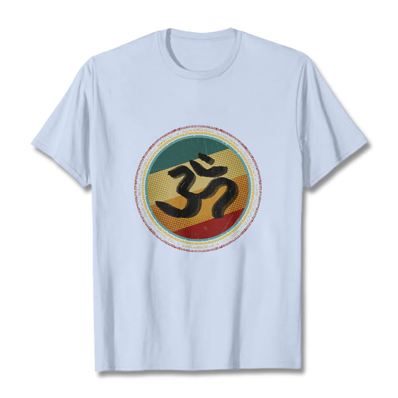 Vibrant Color Simple Circular Mandala Pattern Om Symbol Tee Cotton T-shirt - Image 19