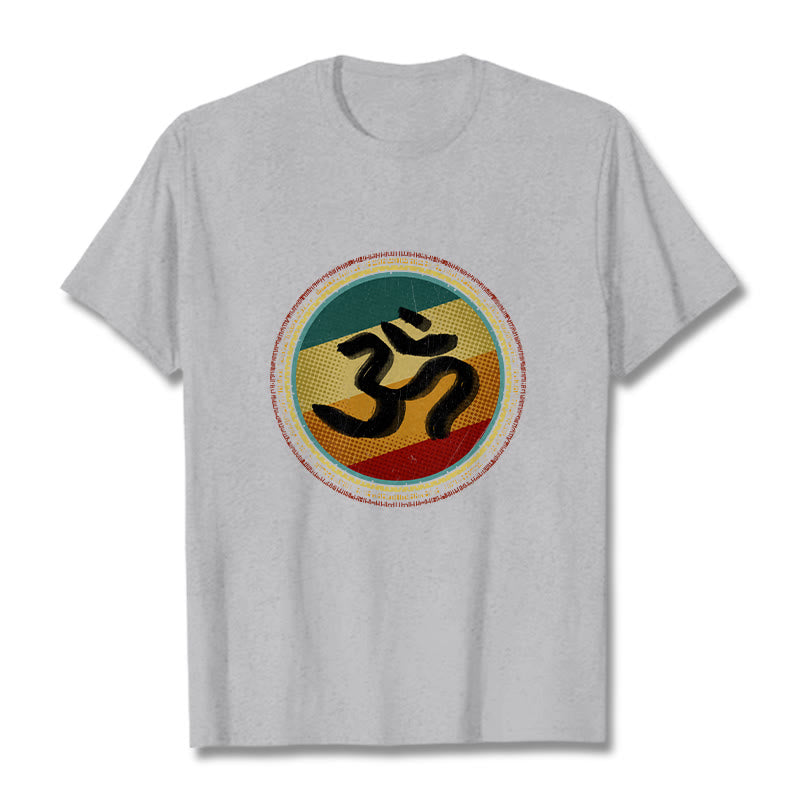 Vibrant Color Simple Circular Mandala Pattern Om Symbol Tee Cotton T-shirt - Image 20