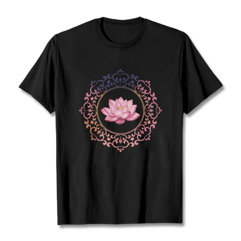 Mandala Pink Lotus Pattern Tee Cotton T-shirt