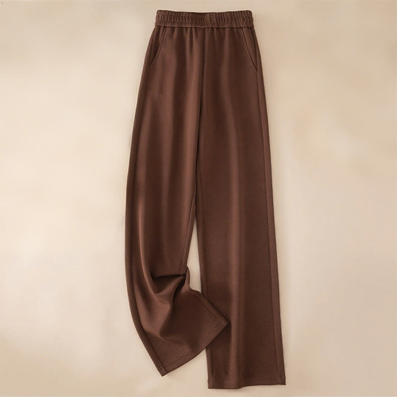 Women's Plain High Waist Design Wide Leg Cotton Pants With Pockets
