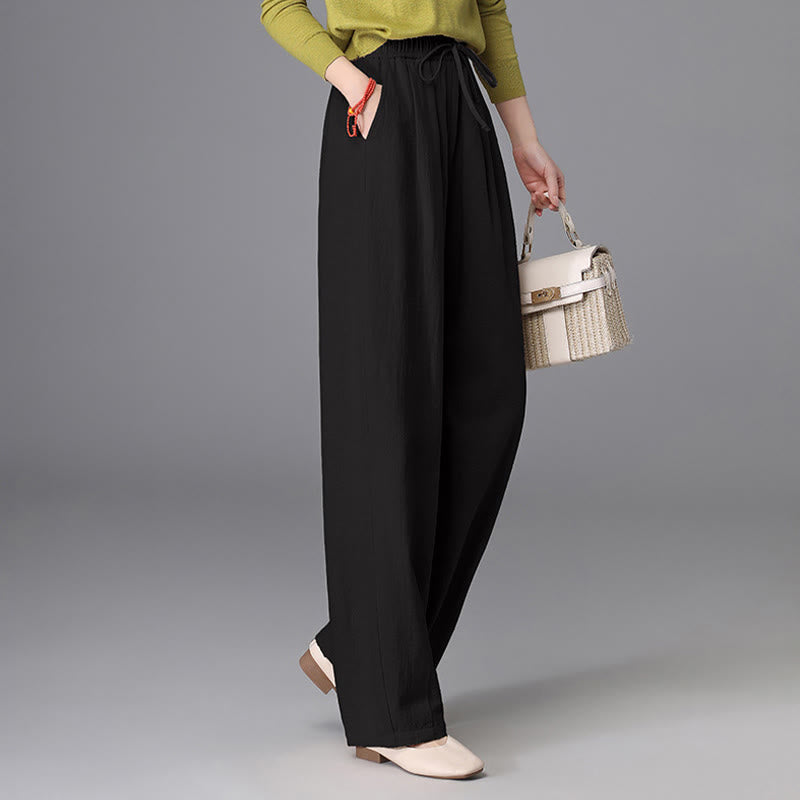 Women's Casual Vintage Plain Drawstring Carrot Design Cotton Linen Pants With Pockets - Image 13