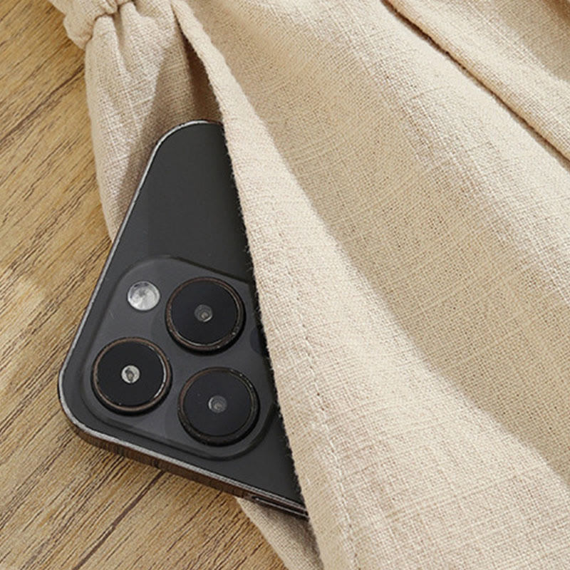 Women's Casual Vintage Plain Drawstring Carrot Design Cotton Linen Pants With Pockets - Image 6