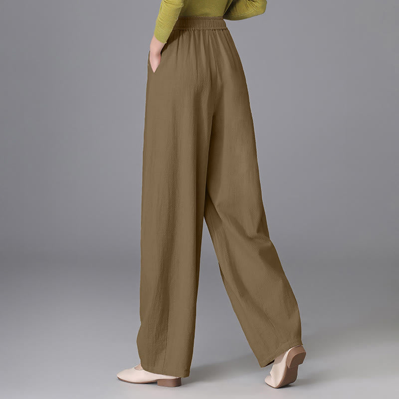 Women's Casual Vintage Plain Drawstring Carrot Design Cotton Linen Pants With Pockets - Image 17