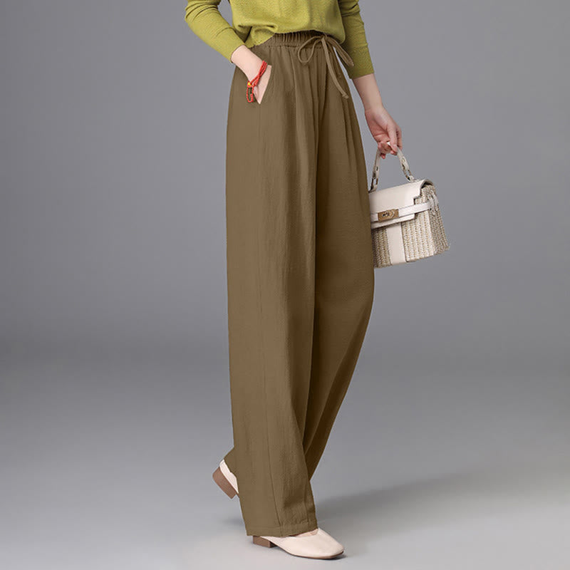 Women's Casual Vintage Plain Drawstring Carrot Design Cotton Linen Pants With Pockets - Image 18