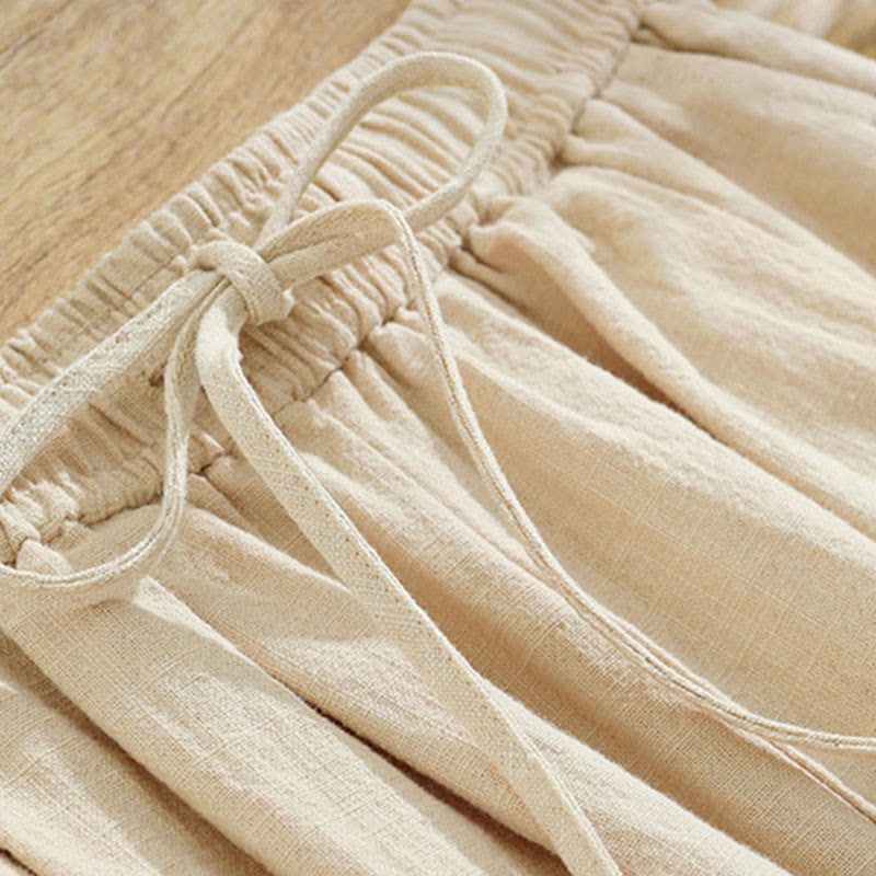 Women's Casual Vintage Plain Drawstring Carrot Design Cotton Linen Pants With Pockets - Image 5