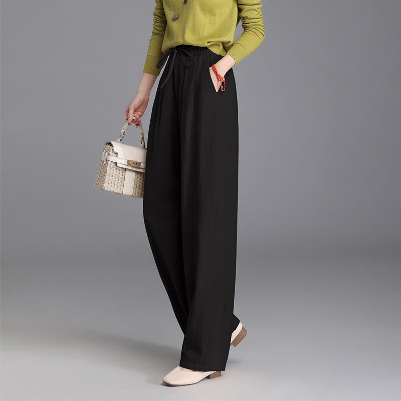 Women's Casual Vintage Plain Drawstring Carrot Design Cotton Linen Pants With Pockets - Image 8