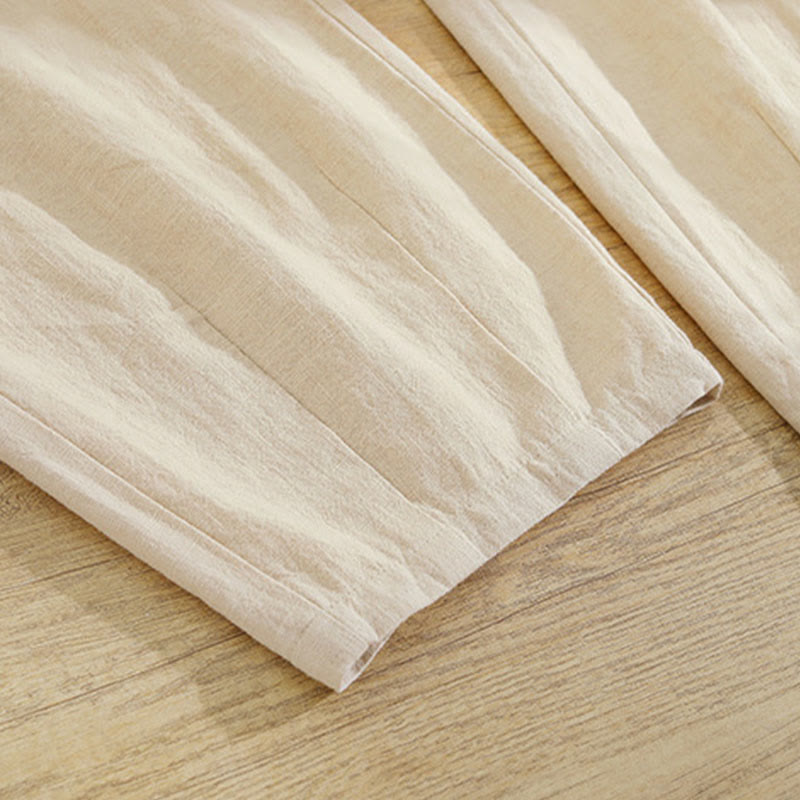 Women's Casual Vintage Plain Drawstring Carrot Design Cotton Linen Pants With Pockets - Image 7