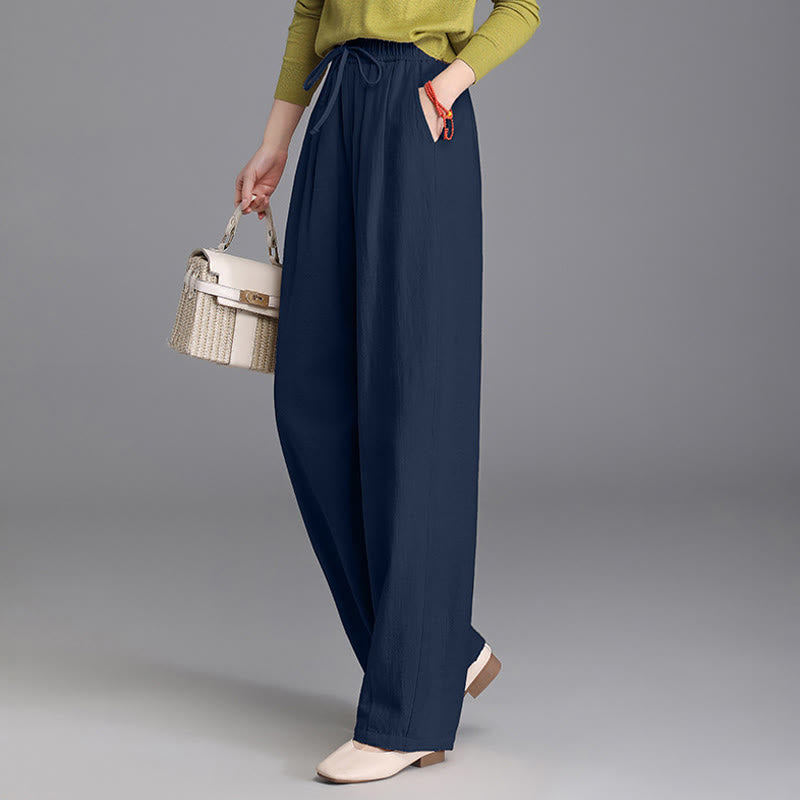Women's Casual Vintage Plain Drawstring Carrot Design Cotton Linen Pants With Pockets - Image 23
