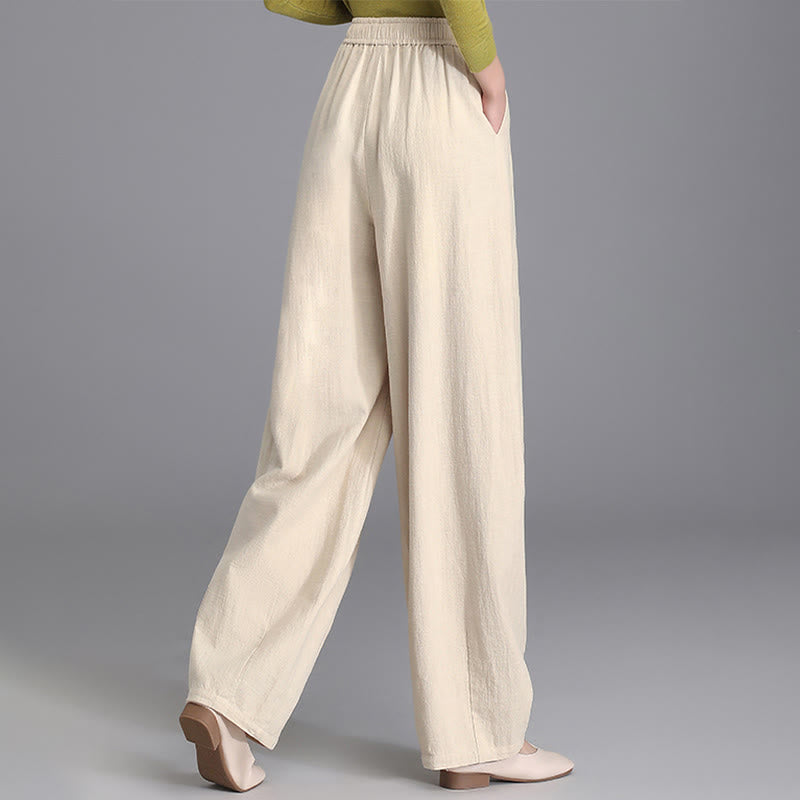 Women's Casual Vintage Plain Drawstring Carrot Design Cotton Linen Pants With Pockets - Image 4