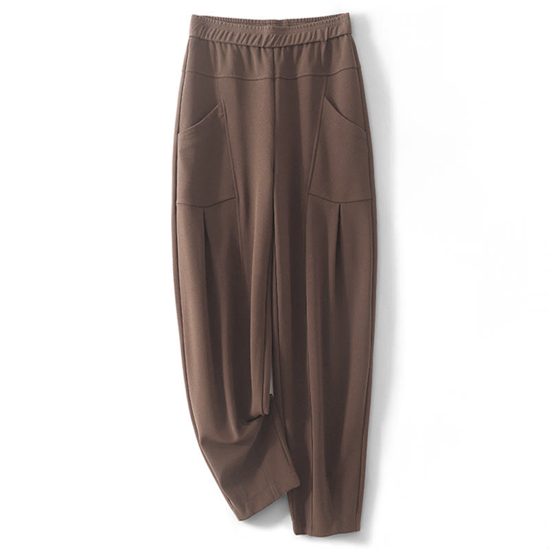 Women's Casual Vintage Patchwork High Waist Design Thermal Pants With Pockets