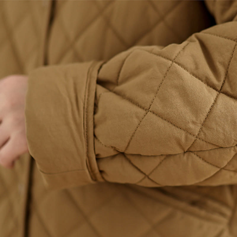 Women's Buttons Design Cotton Thermal Diamond-quilted Long Sleeve Jacket With Pockets - Image 8